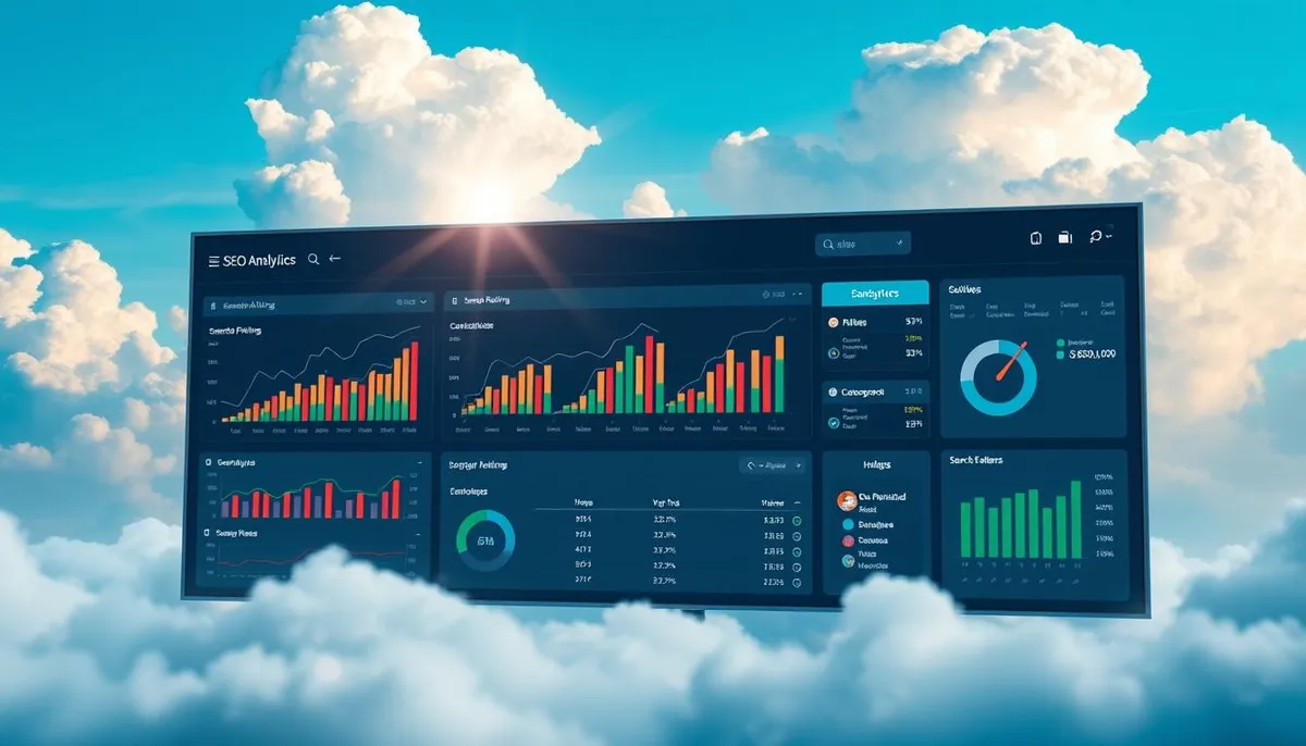 SEO analytics dashboard showing search ranking platforms