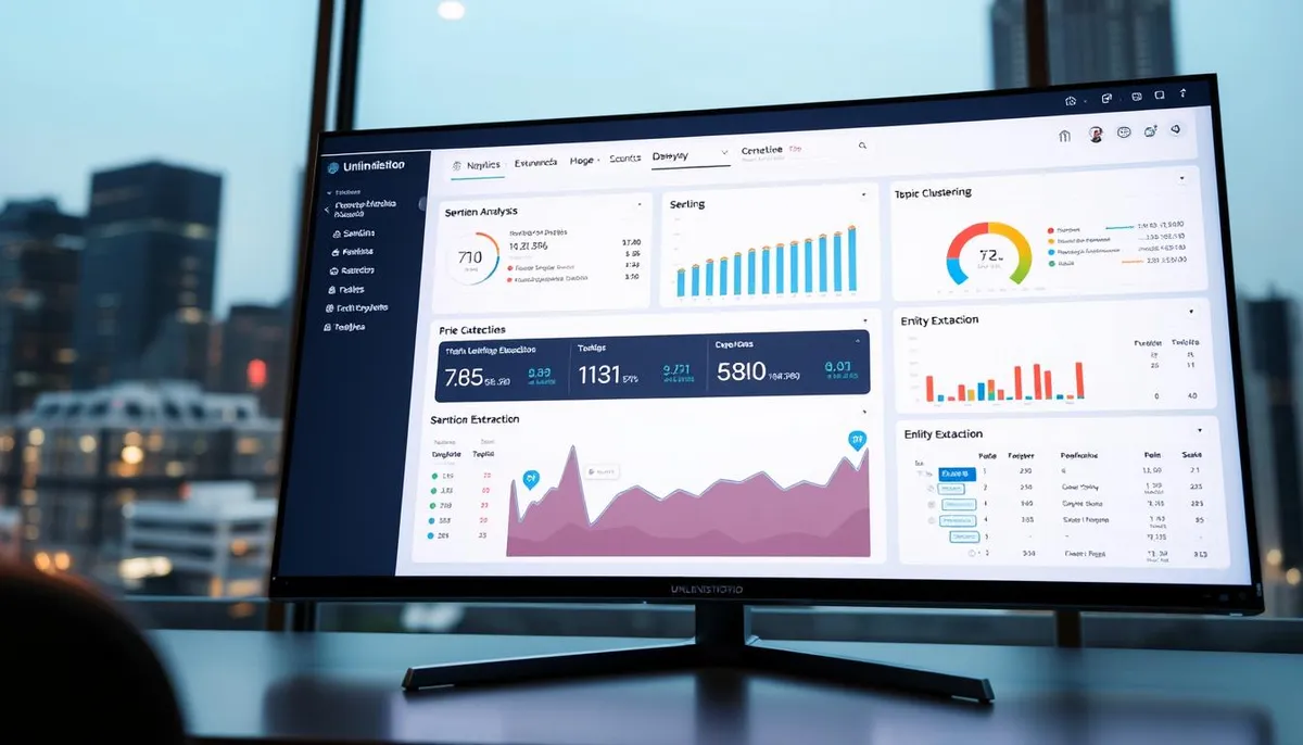 SEO entity tool dashboard showing text analytics features