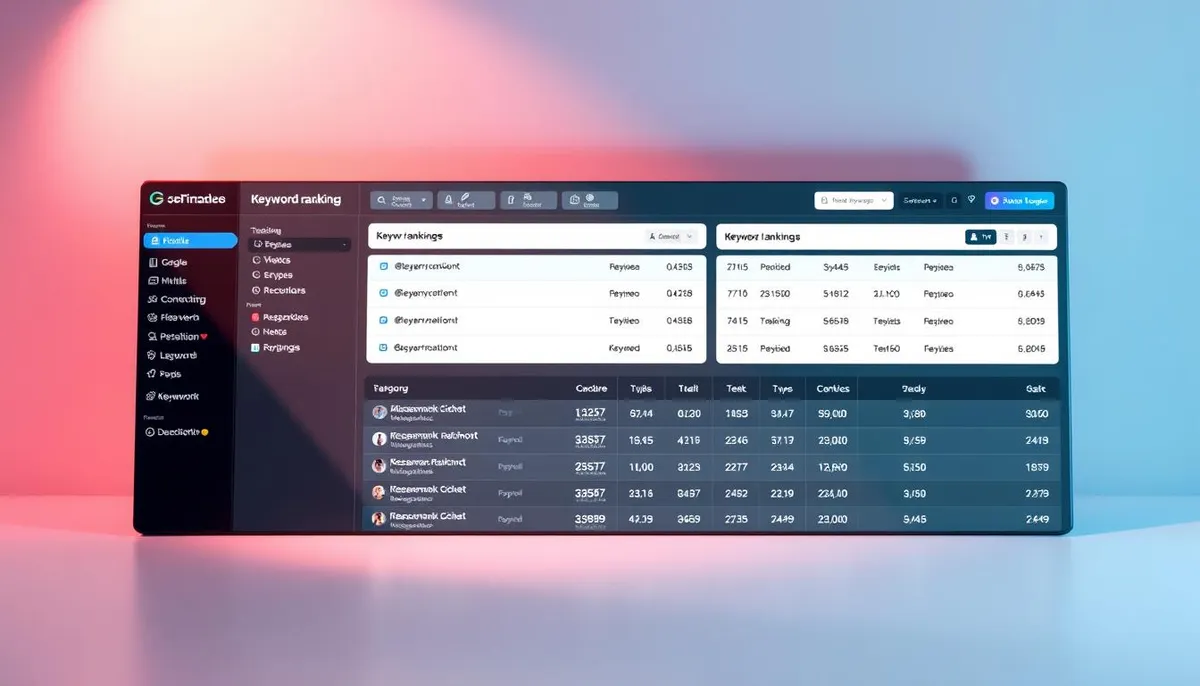 SERP position tracking dashboard showing keyword rankings