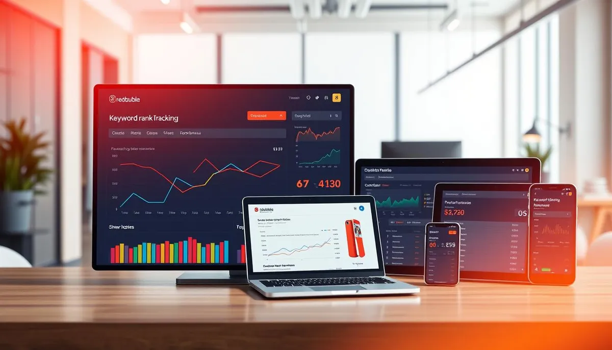 Redbubble rank tracking dashboard showing keyword position changes
