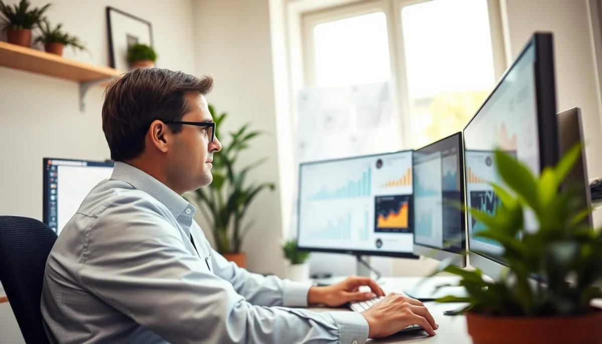 SEO professional using analytics tools to measure success metrics